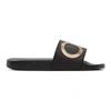 FERRAGAMO BLACK & BRONZE GROOVE SLIDES