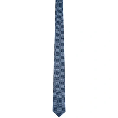 Ferragamo Blue & Black Silk Geometrical Neck Tie In Azzurro
