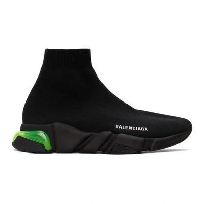 Balenciaga Black & Green Clear Sole Speed Sneakers