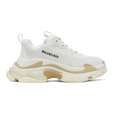 Balenciaga White & Beige Triple S Sneakers