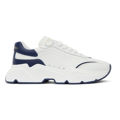 Dolce & Gabbana White & Blue Daymaster Sneakers In White,blue