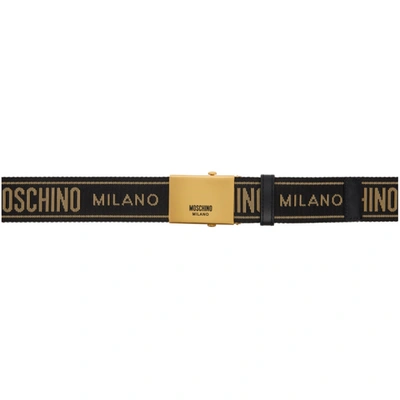 Moschino Black & Gold Jacquard Logo Belt