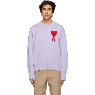 Ami Alexandre Mattiussi Oversized Logo-jacquard Cotton-blend Sweater In Purple