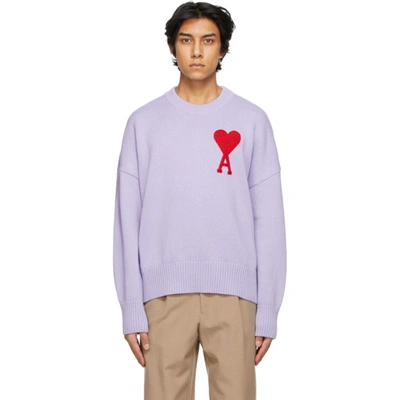 Ami Alexandre Mattiussi Oversized Logo-jacquard Cotton-blend Sweater In Lila/504