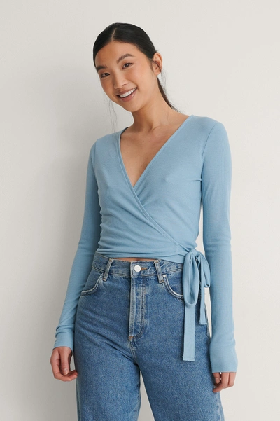 Na-kd Recycled Ribbed Wrap Top Blue