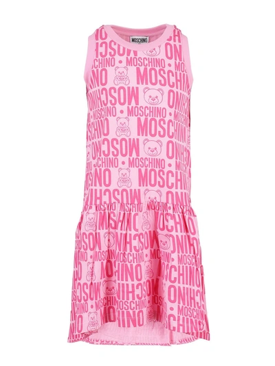 Moschino Kids' Lettering Logo Printed Dress In Pink