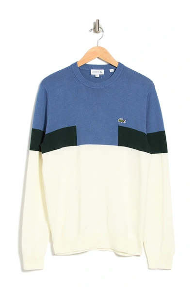 Lacoste Ribbed Trim Colorblock Crew Neck Sweater In Mascarpone/rois-sinople