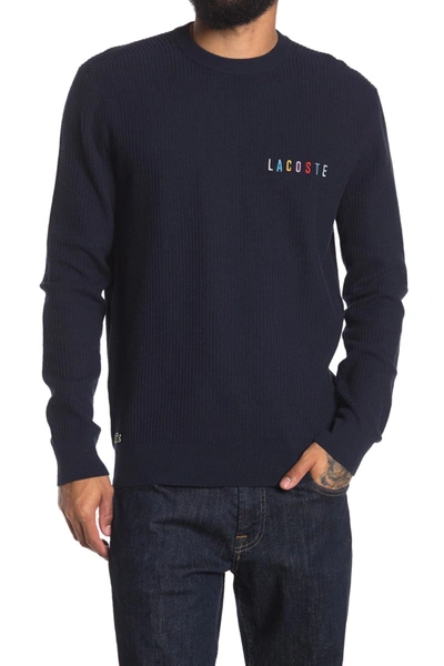 Lacoste Ribbed Crew Neck Pullover In Marine