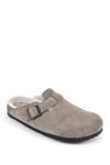 White Mountain Footwear Bari Faux Shearling Footbed Suede Mule In Taupe/suede W/ Fur