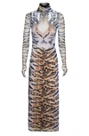 Afrm Shailene Sheer Long Sleeve Dress In Wild Tiger