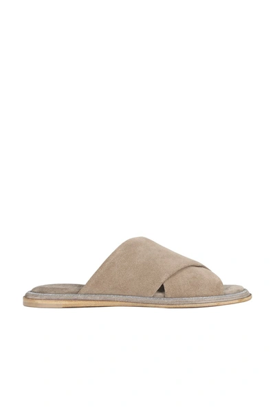 Brunello Cucinelli Jewel Detail Sandals In Beige