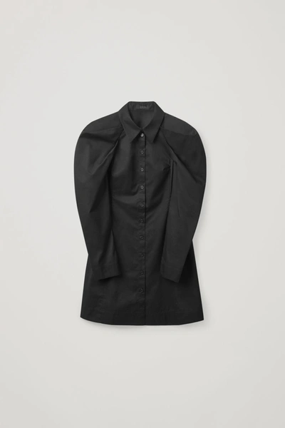 Cos Draped Cotton Shirt Dress In Black