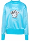 Versace Light Blue Embroidered Medusa Crew Neck Sweatshirt
