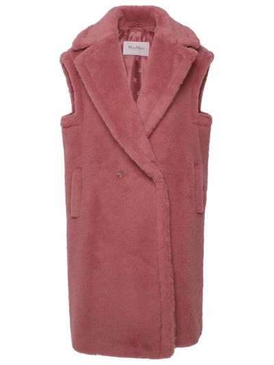 Max Mara Gettata Double-breasted Alpaca-blend Faux Fur Vest In Pink
