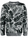 Saint Laurent Foliage-pattern Crew Neck Jumper In Grey