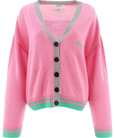 Msgm Two-tone Virgin Wool-cashmere Blend Cardigan In Pink