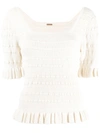 ADAM LIPPES RIBBED RUFFLE-TRIMMED COTTON TOP
