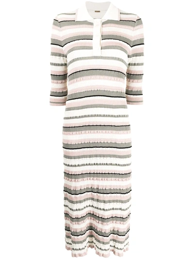 Adam Lippes 条纹罗纹针织polo领连衣裙 In Ivory Multi Strip