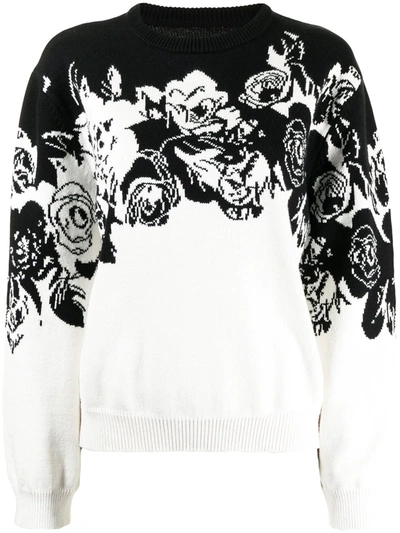 Adam Lippes Intarsia Floral Oversized Cotton Sweater In White