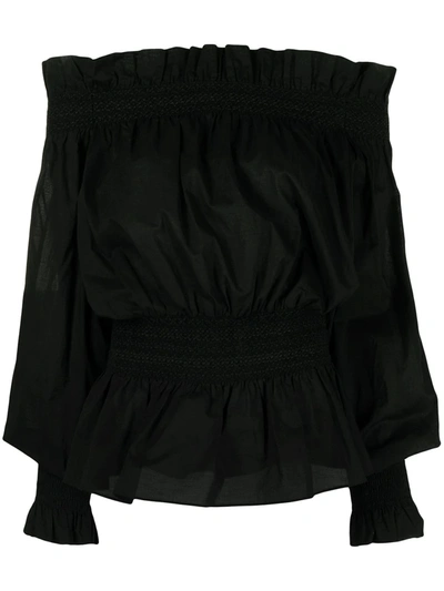 Adam Lippes Off-shoulder Ruffle-trimmed Cotton Top In Black