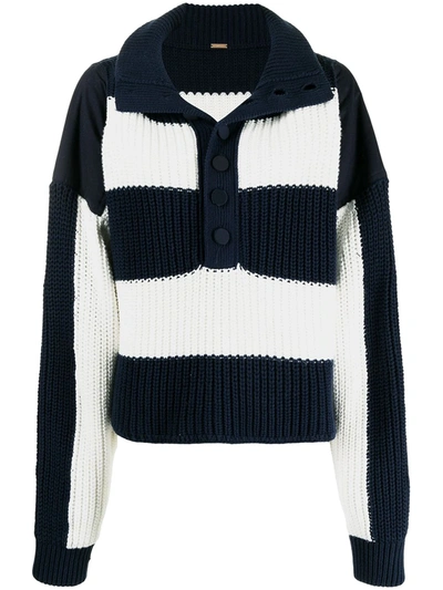 Adam Lippes Navy And White Striped Henley Jumper In Multicolor