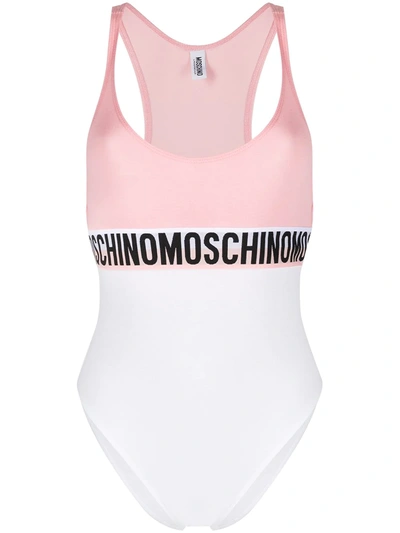 Moschino Logo-tape Two-tone Bodysuit In Pink