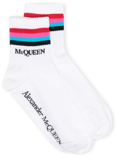 Alexander Mcqueen Stripe-trim Logo Socks In White Black (white)
