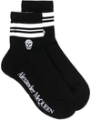 Alexander Mcqueen Black & White Stripe Skull Sport Socks In Black