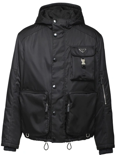 Prada Men's Re-nylon Hooded Cargo Jacket In Black
