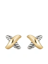 David Yurman 18kt Yellow Gold And Sterling Silver Petite X Stud Earrings In Gold