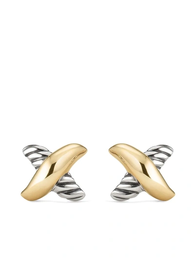 David Yurman 18kt Yellow Gold And Sterling Silver Petite X Stud Earrings In Gold Silver