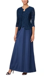 ALEX EVENINGS EMBROIDERED LACE MOCK TWO-PIECE GOWN WITH JACKET,81122326