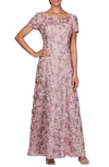 Alex Evenings Plus Size Rosette Gown In Rose Pink