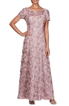 Alex Evenings Plus Size Rosette Gown In Rose
