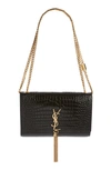 Saint Laurent Kate Medium Tassel Ysl Crossbody Bag In Croc-embossed Leather In Nero