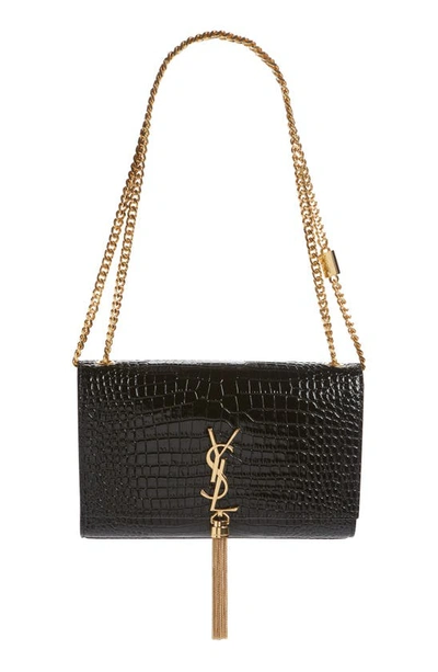 Saint Laurent Medium Kate Rectangular Shoulder Bag In Sleek Black Leather