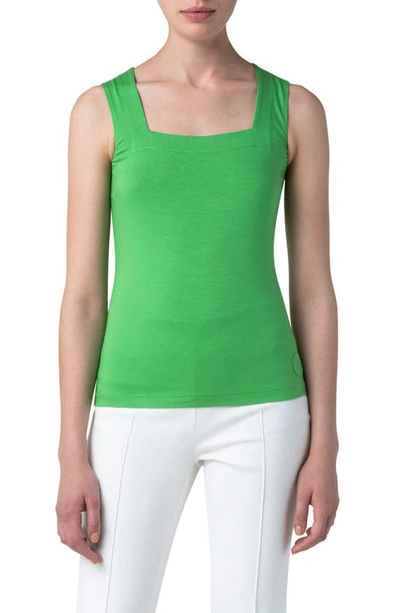 Akris Punto Square Neck Sleeveless Fitted Top In Green