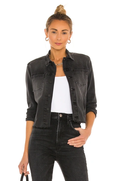 L Agence Janelle Slim Raw-edge Denim Jacket In Vintage Black