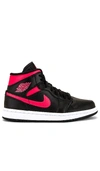 Jordan Nike Air  1 Mid Sneakers In Black/siren Red In Black  Siren Red & White