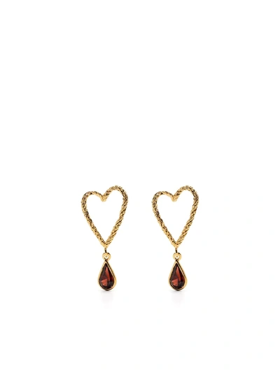 Wouters & Hendrix Heart Shaped Garnet Earrings In Gold