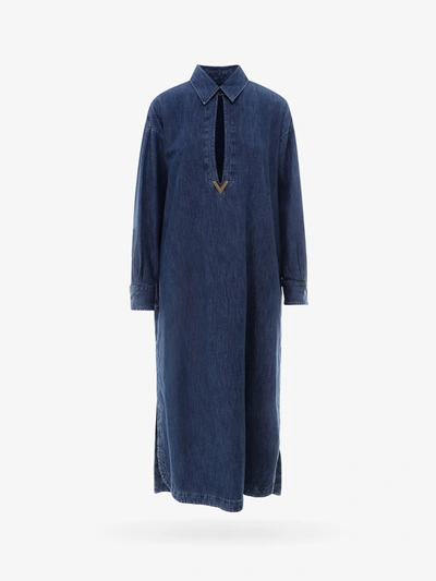 Valentino 羊毛牛仔罩衫式连衣裙 In Blue