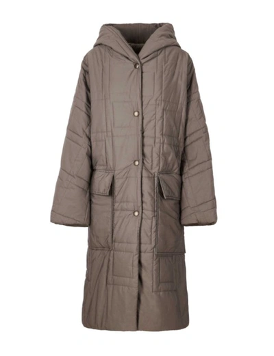 A-line Quilted Geometric Pattern Coat In Oxford-grey