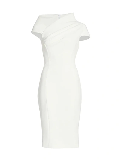 Badgley Mischka Crepe Asymmetrical Cap-sleeve Dress In Light Ivory