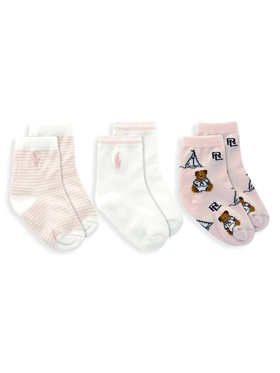 Ralph Lauren Baby's 3-pack Bear Icon Crew Socks In Pink Multi