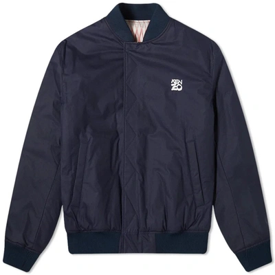 Kenzo Reversible Fishnet-print Bomber Jacket, Size Medium In Blue