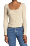 Lush Scoop Neck Rib Knit Henley In Oatmeal