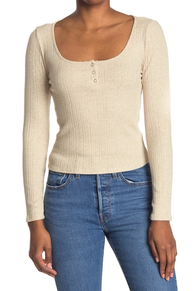 Lush Scoop Neck Rib Knit Henley In Oatmeal