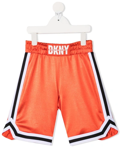 Dkny Kids' Logo Print Sports Shorts In Orange