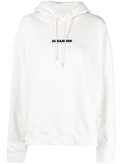 Jil Sander Logo Print Cotton Hoodie In Beige