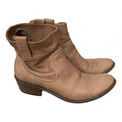 Pre-owned Manila Grace Leather Ankle Boots In Beige